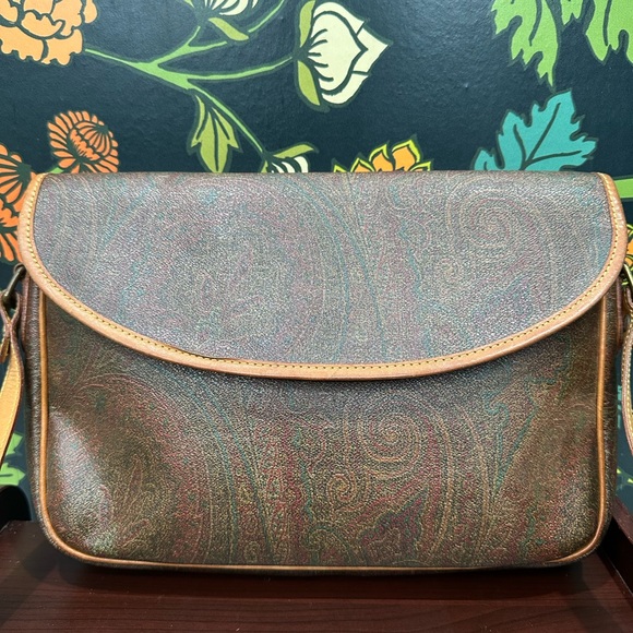 Etro Milano Vintage 1990s Paisley Crossbody Bag with Leather Trim - Picture 1 of 9